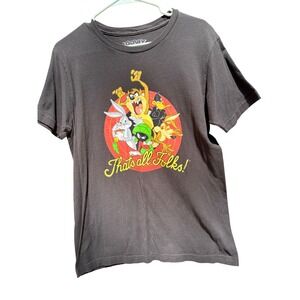 Looney Tunes Thats All Folks Graphic T-Shirt Mens Medium Black Bugs Bunny Daffy
